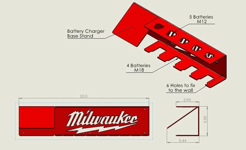 Soporte de batería M18 y M12 y cargador para Milwaukee